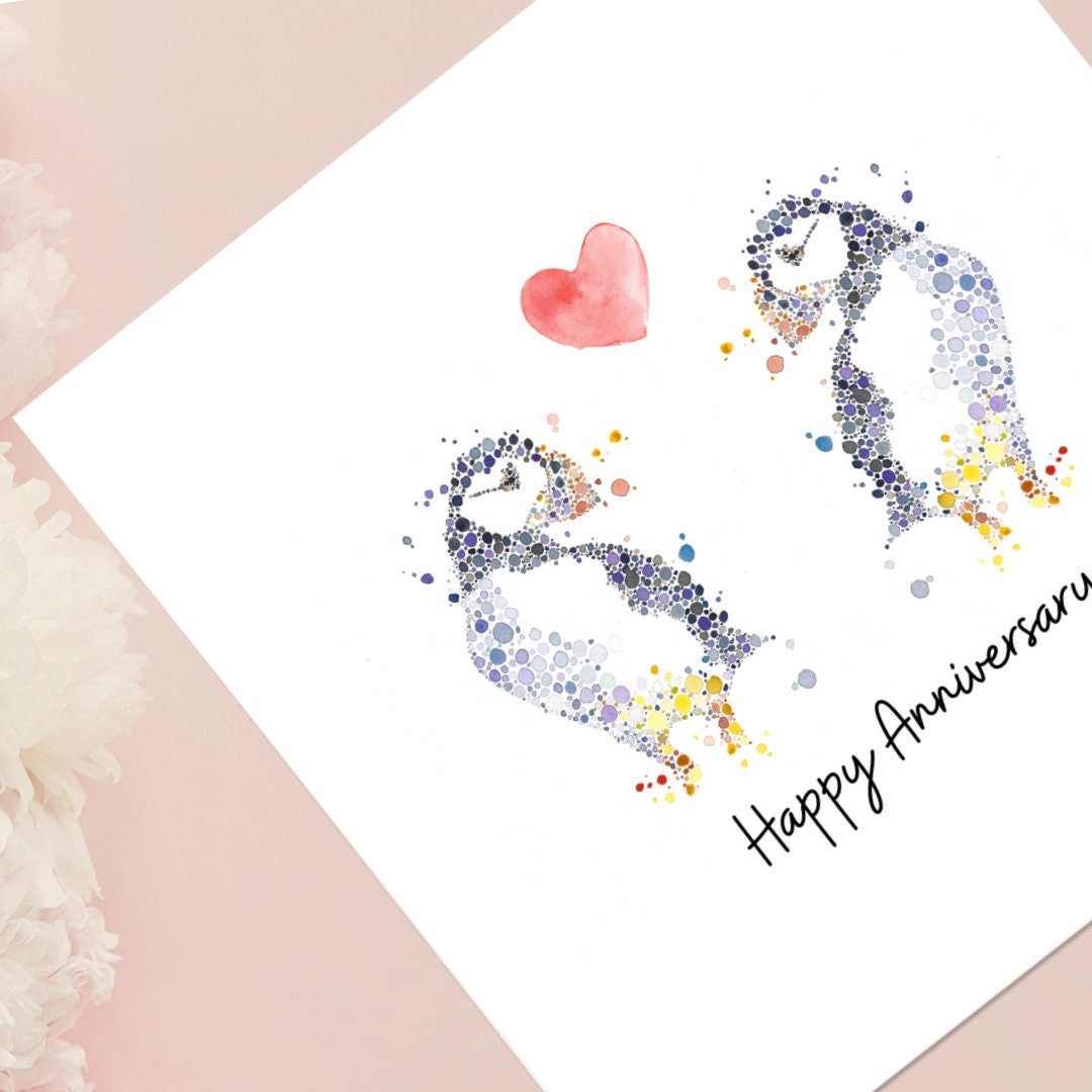 Puffins In Love,, Happy Anniversary Card Image
