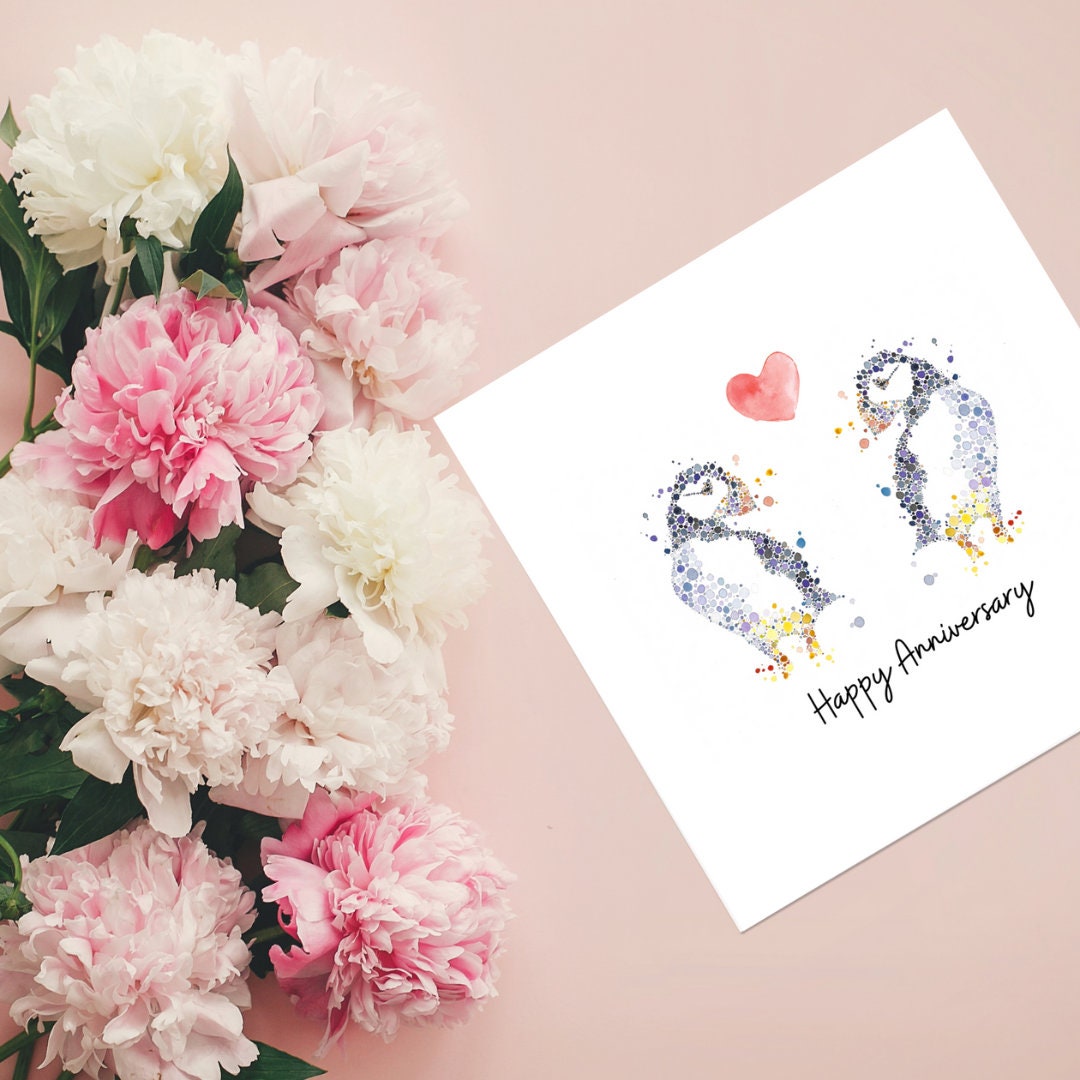Puffins In Love,, Happy Anniversary Card Image Number 3