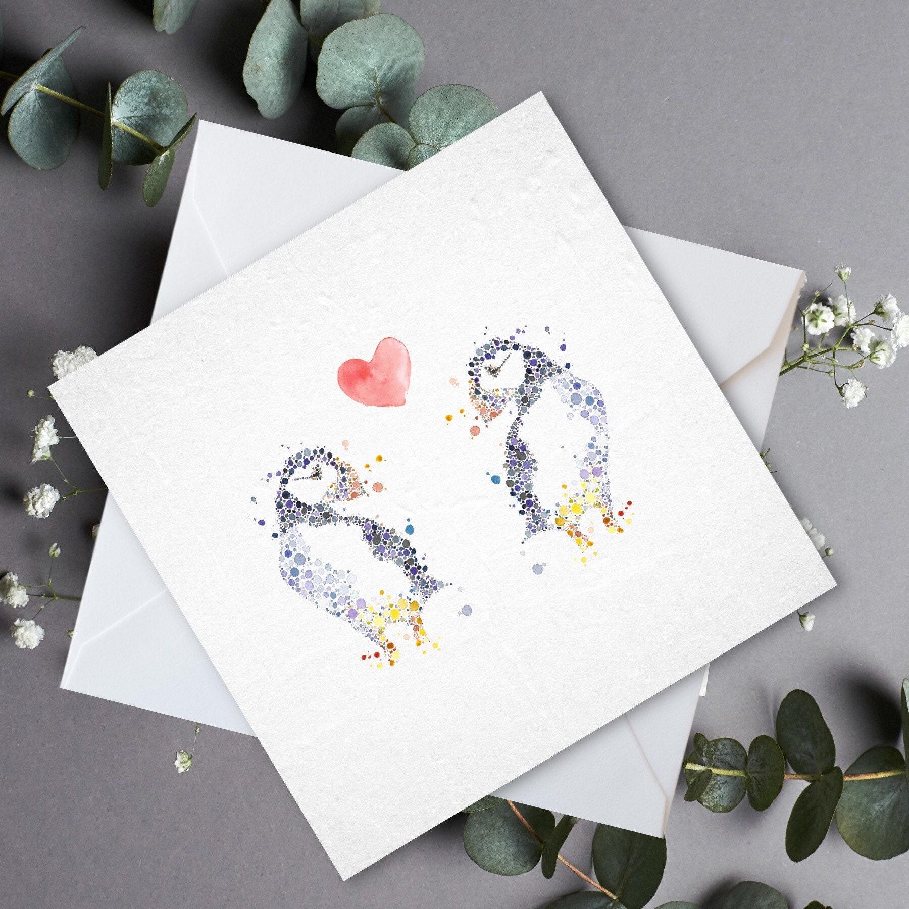 Grid image for Two Puffin In Love Watercolor Blank Greeting Card - Handmade, Nature-Inspired, Bird Lovers, Artist, Love You, Square Card For Any Occasion