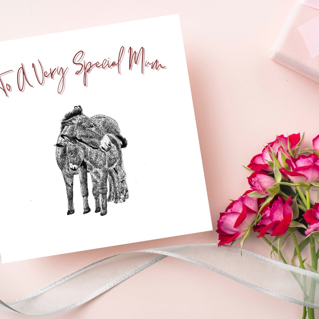 Grid image for To A Special Mum Card, Donkey Lover Card, Mothers Card, Mothers Day Card, Donkey and Foal Card, Card For Mum