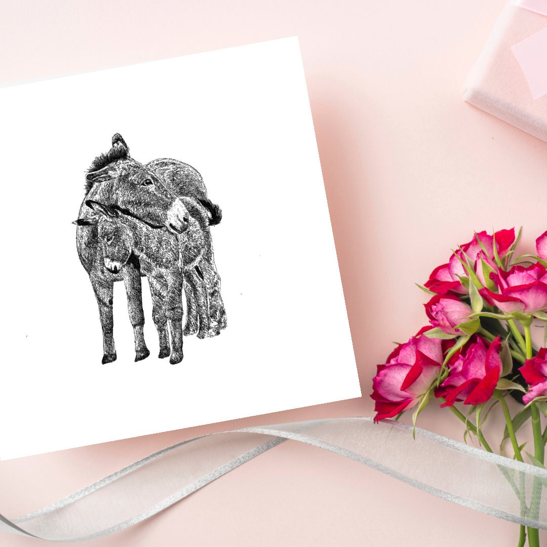 Grid image for To Mum Card, Donkey Lover Card, Mothers Card, Mothers Day Card, Donkey and Foal Card, Card For Mum